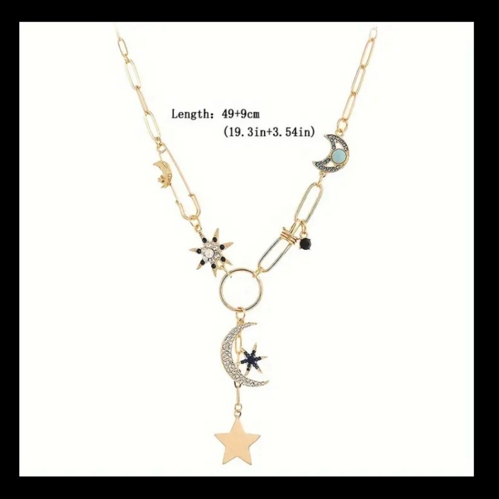 🔵 Celestial Paper Clip Fashion Necklace - Picture 6 of 9